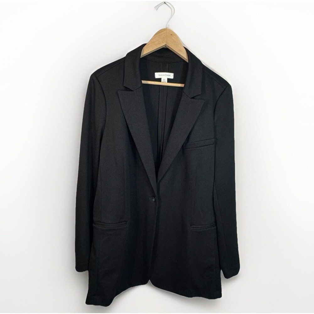 Treasure Bond Blazer Black Knit Stretch One Button Mid Length Career Travel XXL